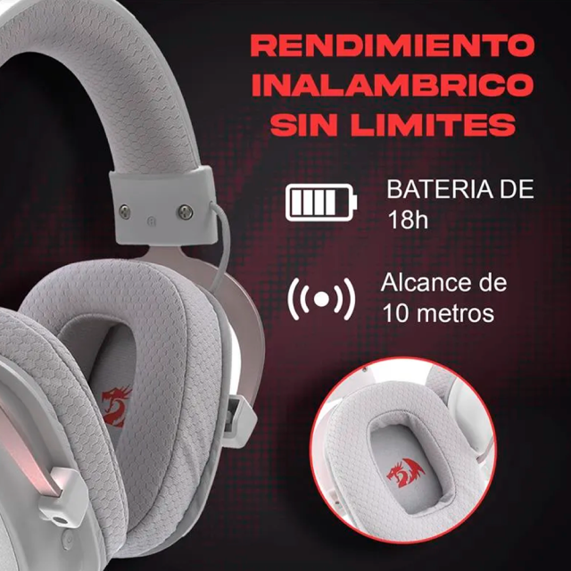Audífonos Gamer Inalámbricos Redragon Zeus Pro | Micrófono Removible con Filtro Anti Pop | Drivers 53mm | Sonido 7.1 Virtual | 2.4GHz / Bluetooth 5.2 / USB-A | RGB | Blanco | H510W-PRO