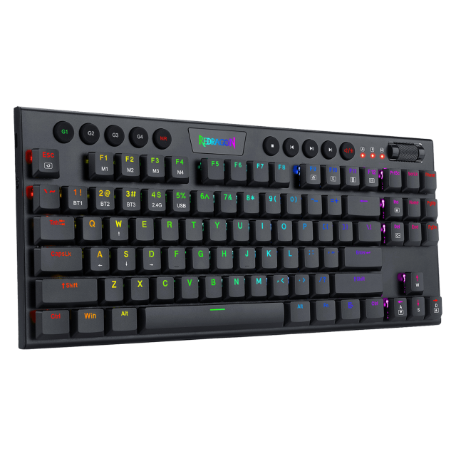 TECLADO INALAMBRICO MECANICO REDRAGON HORUS NEGRO RGB TKL LOW PROFILE SWITCH ROJO (ESPAÑOL)(HOT SWAP) / K621-RGB-SP-RED