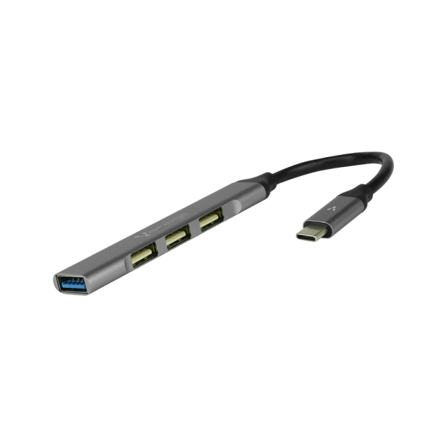 Hub Concentrador Vorago HU-200 | USB C Macho /  USB A Hembra | USB 2.0 x 3 | USB 3.0 x 1 | Color Plata | HU-200