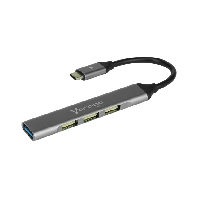 Hub Concentrador Vorago HU-200 | USB C Macho /  USB A Hembra | USB 2.0 x 3 | USB 3.0 x 1 | Color Plata | HU-200