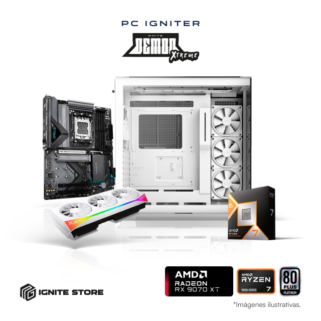 PC Igniter White Demon Xtreme | R7 9800X3D | RX 9070 XT 16GB | 32GB de RAM | SSD 1TB