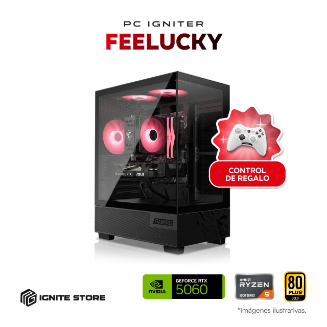 PC Gamer Igniter FeeLucky | R5 5500 | RTX 5060 8GB | 16GB de RAM | SSD 500GB + Adaptador Wi-Fi y Bluetooth + Control de Regalo
