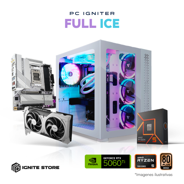 PC Igniter Full Ice | R5 7600 | RTX 5060 Ti 8GB | 32GB de RAM | SSD 1TB