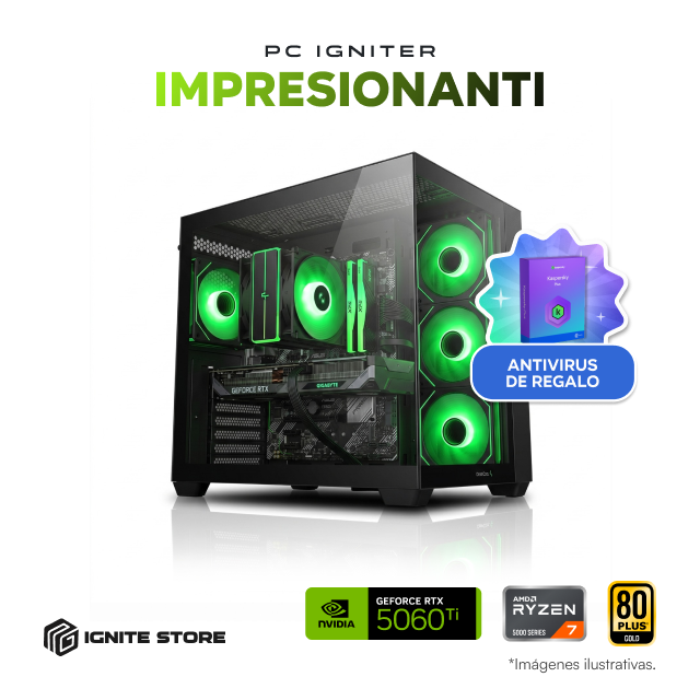 PC Igniter Impresionanti | R7 5700X | RTX 5060 Ti 8GB | 32GB de RAM | SSD 1TB + Antivirus Kaspersky Plus 1 Año
