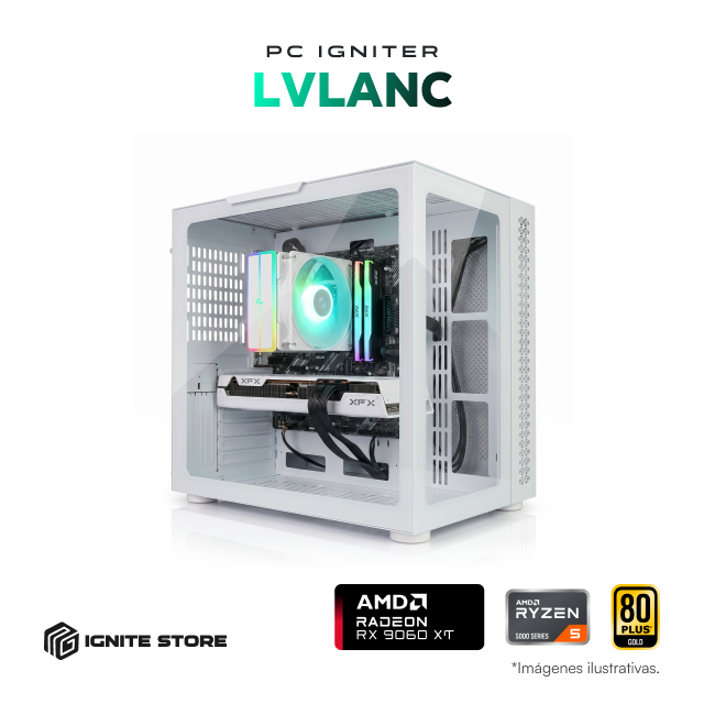 PC Igniter LVlanc | R5 5500X3D | RX 9060 XT 8GB | 16GB de RAM | 1TB SSD + Adaptador Wi-Fi y Bluetooth
