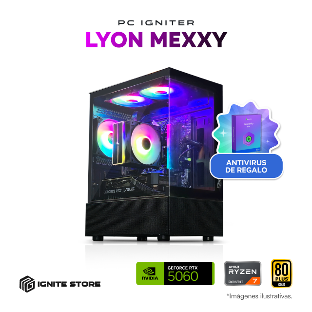 PC Gamer Igniter Lyon Mexxy | R7 5700X | RTX 5060 8GB | 16GB de RAM | SSD 1TB + Antivirus Kaspersky Plus 1 Año