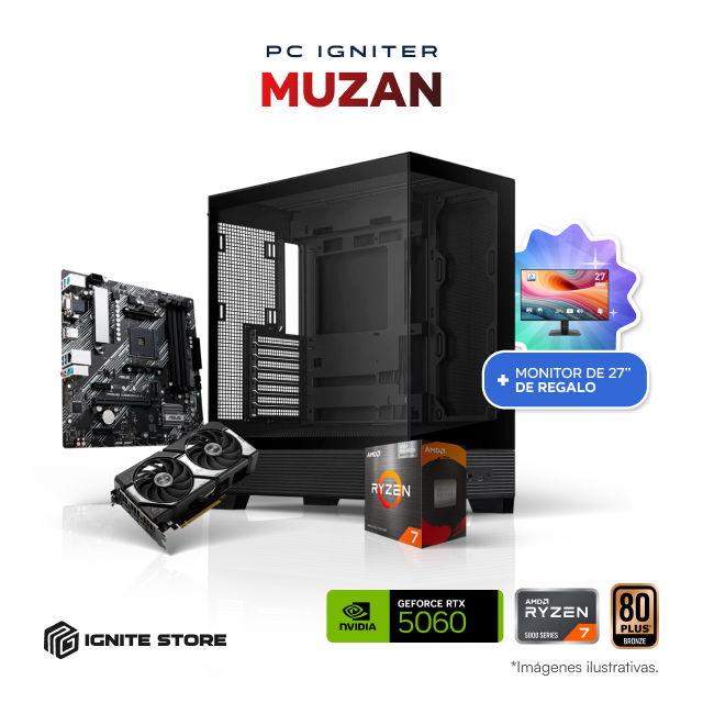 PC Igniter Muzan | R7 5700G | RTX 5060 8GB | 32GB de RAM | SSD 1TB + Monitor de 27"