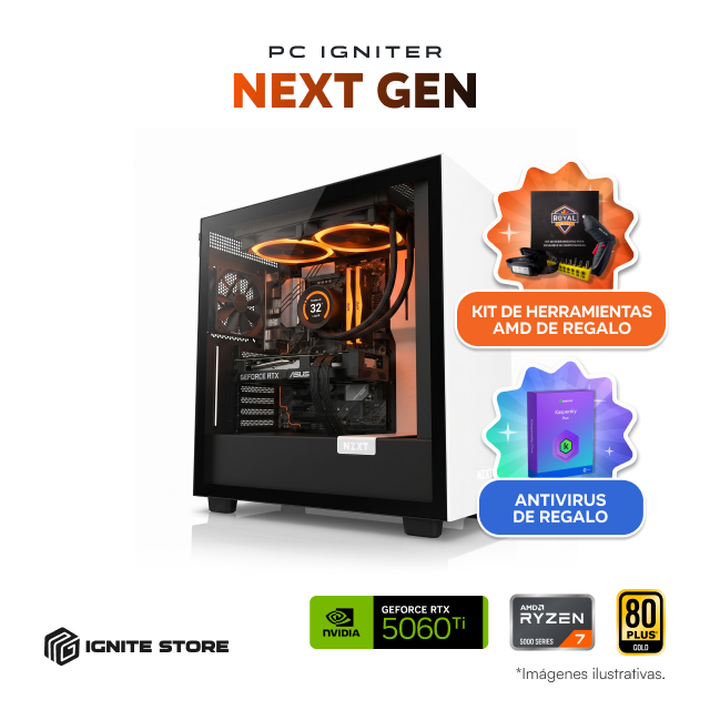 PC Gamer Igniter Next Gen | R7 5700X | RTX 5060 Ti 16GB | 16GB de RAM | SSD 1TB + Kit de Herramientas AMD + Antivirus Kaspersky Plus 1 Año