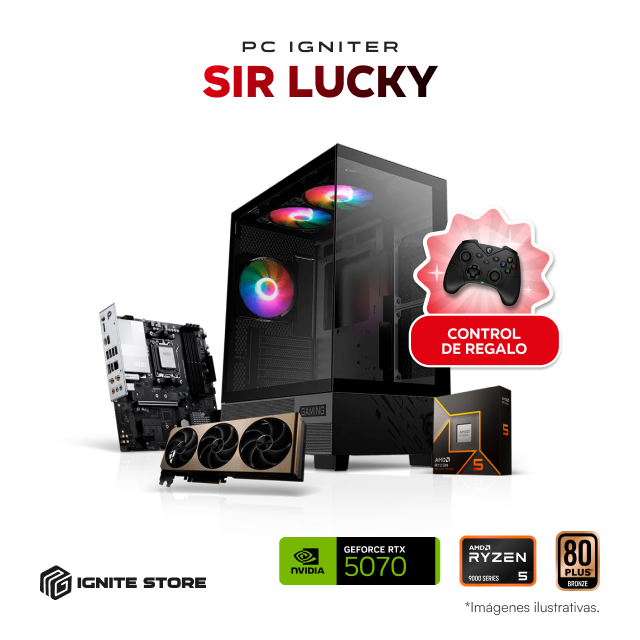 PC Igniter Sir Lucky | R5 9600X | RTX 5070 12GB | 16GB de RAM | SSD 500GB + Control de Regalo