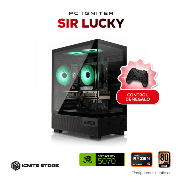 PC Gamer Igniter Sir Lucky | R5 9600X | RTX 5070 12GB | 16GB de RAM | SSD 500GB + Control de Regalo