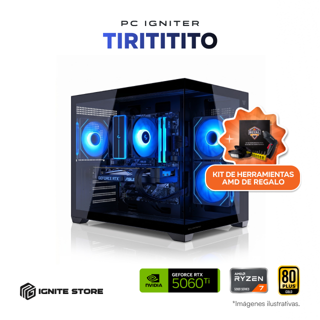 PC Gamer Igniter Tirititito | AMD Ryzen 7 5700X | NVIDIA GeForce RTX 5060 Ti 16GB | 32GB RAM DDR4 | SSD 1TB + Kit de Herramientas AMD de Regalo