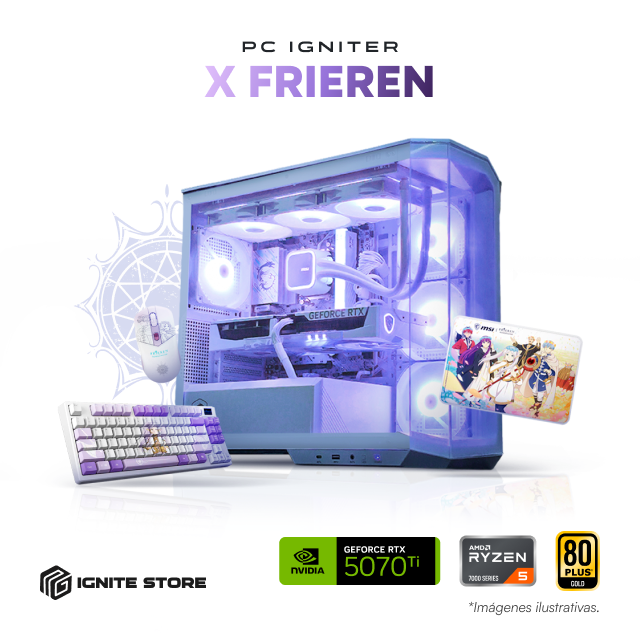 PC Gamer Igniter x Frieren | AMD Ryzen 5 7600X | NVIDIA GeForce RTX 5070 Ti 16GB | 32GB RAM DDR5 | SSD 1TB M.2 + Kit Gamer Inalámbrico MSI Edición Frieren: Teclado Mecánico, Mouse y Mousepad | Entrega Inmediata