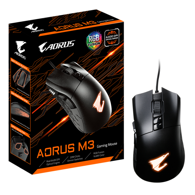 MOUSE ALAMBRICO AORUS M3 RGB FUSION 6,400DPI (SIN GARANTIA) (OPEN BOX) / GM-AORUS M3