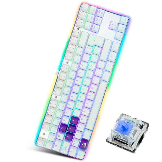 TECLADO GAMER MECANICO MUNFROST DEIMOS BLANCO SWITCH BLUE ARGB USB TKL EN ESPAÑOL