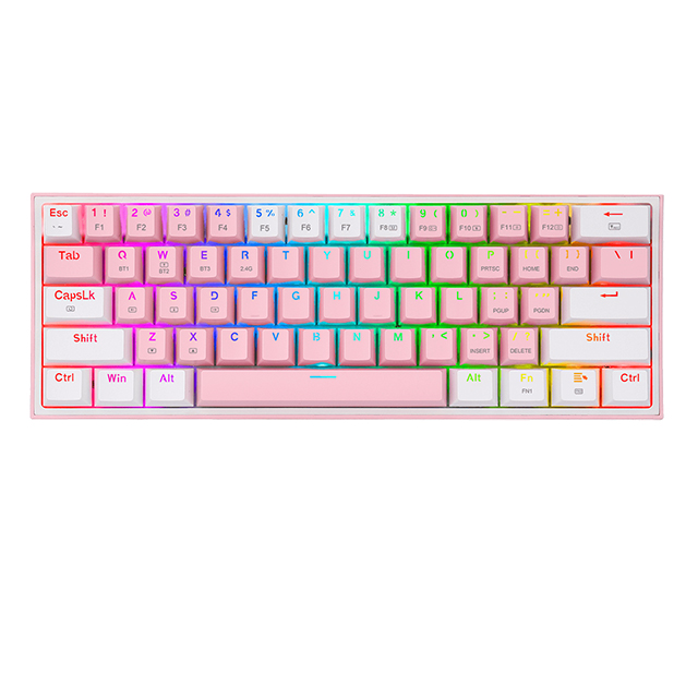 TECLADO GAMER REDRAGON FIZZ PRO PINK-WHITE INALAMBRICO - SWITCH RED - K616-RGB-P-W