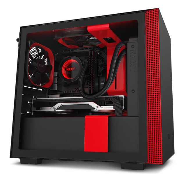 Gabinete gamer NZXT H210i | Black Red | mITX | Cristal templado | CA-H210I-BR