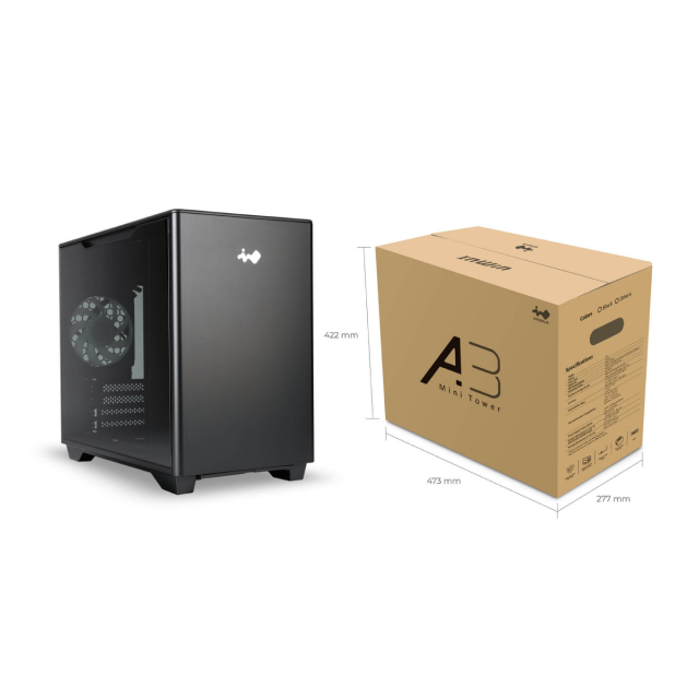 Gabinete InWin A3 | Micro-ATX /  Mini-ITX | Vidrio templado | USB 3.0 | 1 Ventilador Preinstalado | Color Negro | A3 BK 