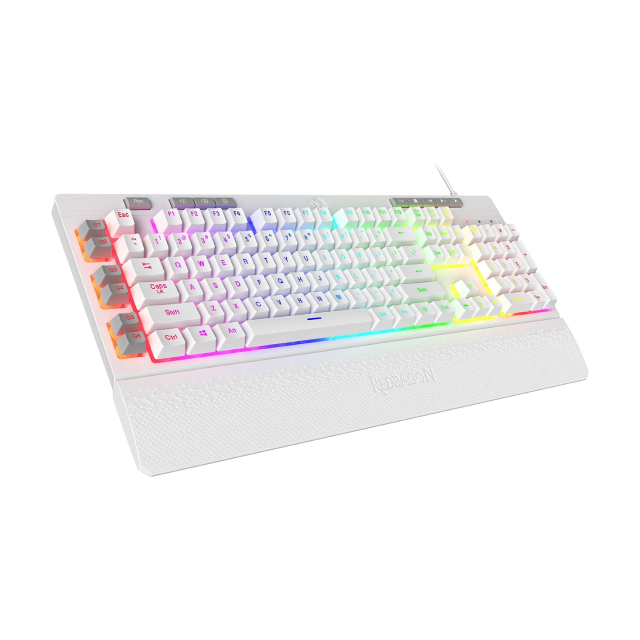 Teclado Alámbrico Redragon Shiva K512 | Full Size | Membrana | Cable Reforzado | Reposamuñecas | RGB | Blanco | Español | K512RGB-SP