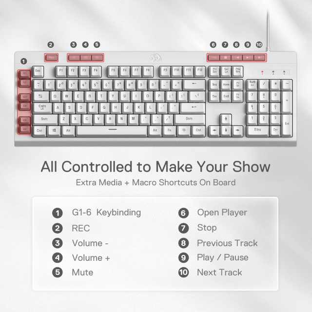 Teclado Alámbrico Redragon Shiva K512 | Full Size | Membrana | Cable Reforzado | Reposamuñecas | RGB | Blanco | Español | K512RGB-SP