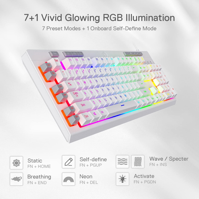 Teclado Alámbrico Redragon Shiva K512 | Full Size | Membrana | Cable Reforzado | Reposamuñecas | RGB | Blanco | Español | K512RGB-SP