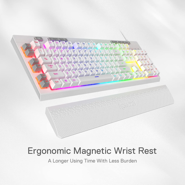 Teclado Alámbrico Redragon Shiva K512 | Full Size | Membrana | Cable Reforzado | Reposamuñecas | RGB | Blanco | Español | K512RGB-SP