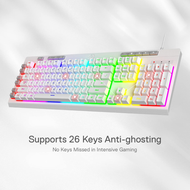 Teclado Alámbrico Redragon Shiva K512 | Full Size | Membrana | Cable Reforzado | Reposamuñecas | RGB | Blanco | Español | K512RGB-SP