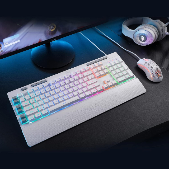 Teclado Alámbrico Redragon Shiva K512 | Full Size | Membrana | Cable Reforzado | Reposamuñecas | RGB | Blanco | Español | K512RGB-SP