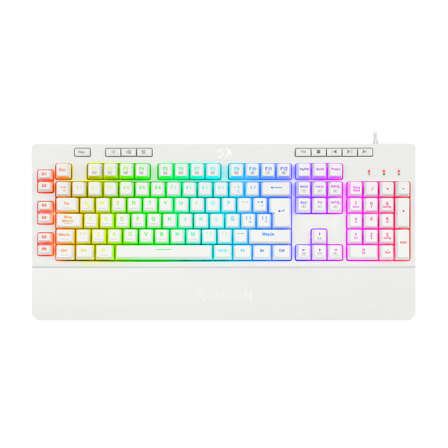 Teclado Alámbrico Redragon Shiva K512 | Full Size | Membrana | Cable Reforzado | RGB | Blanco | Español | K512RGB-SP
