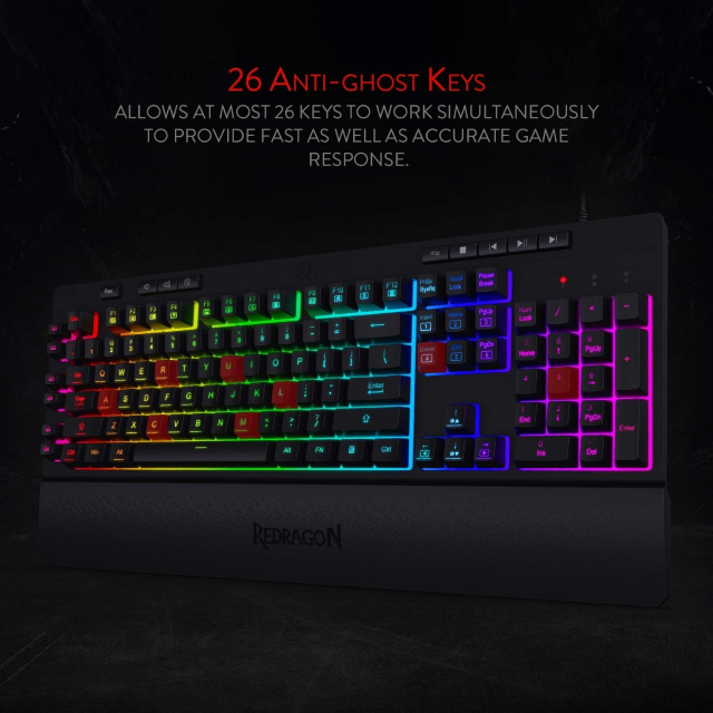 Teclado Alámbrico Redragon Shiva K512 | Full Size | Membrana | Cable Reforzado | Reposamuñecas | RGB | Negro | Español | K512RGB-SP