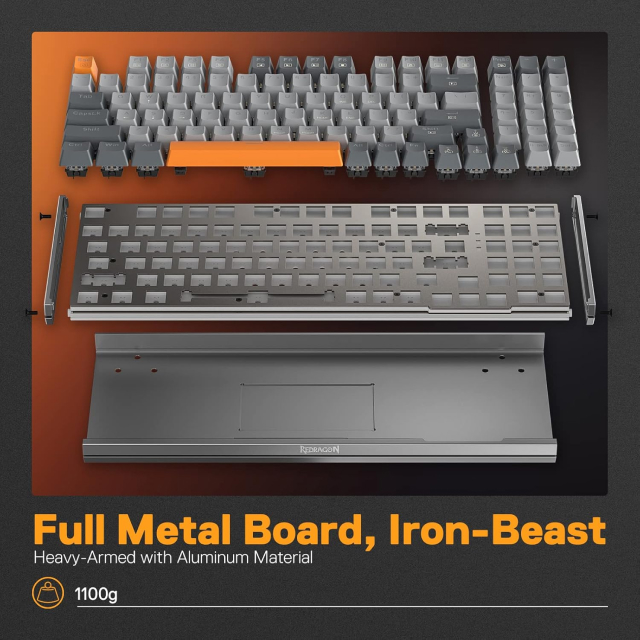 Teclado Mecánico Alámbrico Redragon Olaf K648 | Full Size | Switch Red | Reposamuñecas | Soporte para Teléfono | Cable USB-C / Adaptador USB-A | RGB | Gris | Español | K648GG-RGB