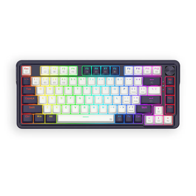 Teclado Gamer Mecánico Alámbrico Redragon Ucal Magnetic | 75% | Switches Magnéticos | Gasket Mount | Perilla de Volumen | Inglés | RGB | Blanco / Negro | K673WB-RGB-M