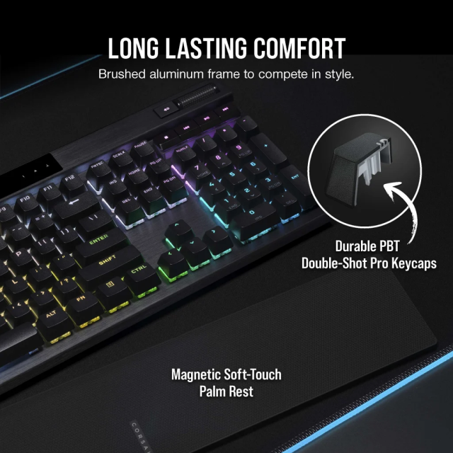 Teclado Óptico-Mecánico Corsair K70 PRO RGB | Alámbrico | Teclas profesionales CORSAIR OPX ultrarrápidas | Teclas PBT Negras | Inglés | CH-910941A-NA