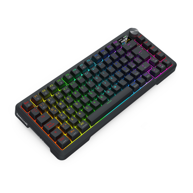 Teclado Mecánico Inalámbrico Redragon UCAL LCD K724 | 75% | Switch Lineal Yolk | Hot Swap | Pantalla LCD | Gasket Mount | 2.4 GHz / Bluetooth / USB | Español | RGB | Negro | K724RGB-PRO SP