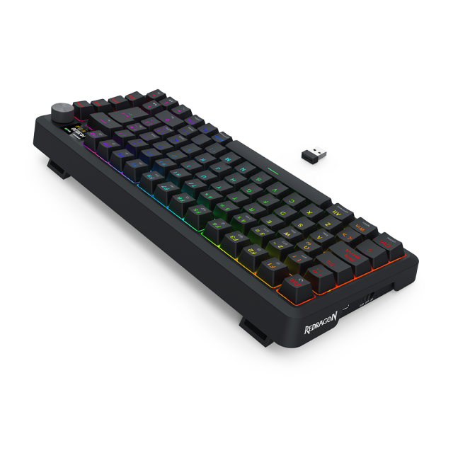 Teclado Mecánico Inalámbrico Redragon UCAL LCD K724 | 75% | Switch Lineal Yolk | Hot Swap | Pantalla LCD | Gasket Mount | 2.4 GHz / Bluetooth / USB | Español | RGB | Negro | K724RGB-PRO SP