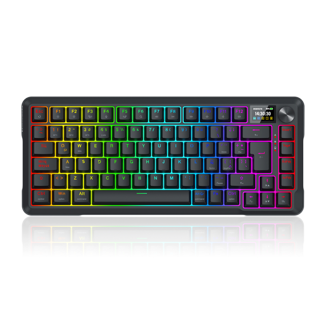 Teclado Mecánico Inalámbrico Redragon UCAL LCD K724 | 75% | Switch Lineal Yolk | Hot Swap | Pantalla LCD | Gasket Mount | 2.4 GHz / Bluetooth / USB | Español | RGB | Negro | K724RGB-PRO SP