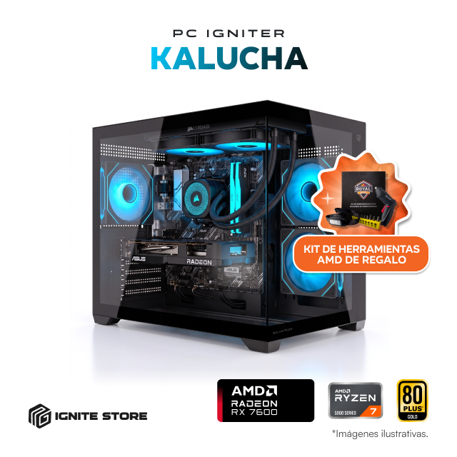 PC Gamer Igniter Kalucha | AMD Ryzen 7 5700X | AMD Radeon RX 7600 8GB | 16GB RAM DDR4 | SSD 1TB + Kit de Herramientas AMD de Regalo