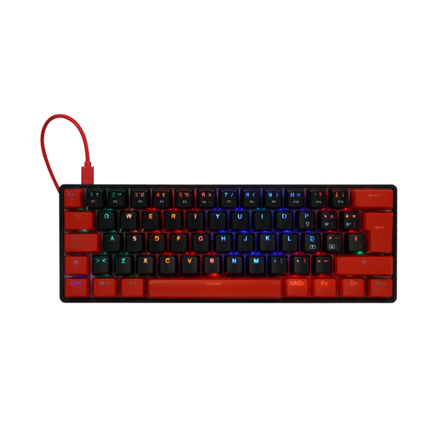 Teclado Alámbrico Mecánico GameFactor KBG560 | 60% / 61 Teclas | Switch Gateron Red | Keycaps Extras | Español | RGB | KBG560-RD