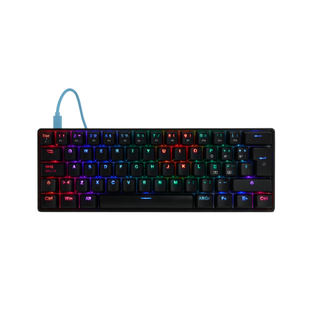 Teclado Alámbrico Mecánico GameFactor KBG560 | 60% / 61 Teclas | Switch Gateron Red | Keycaps Extras | Español | RGB | KBG560-RD