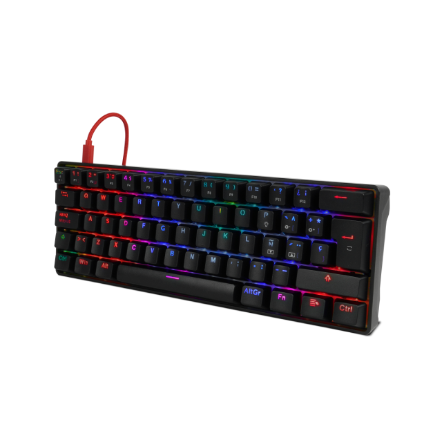 Teclado Alámbrico Mecánico GameFactor KBG560 | 60% / 61 Teclas | Switch Gateron Red | Keycaps Extras | Español | RGB | KBG560-RD