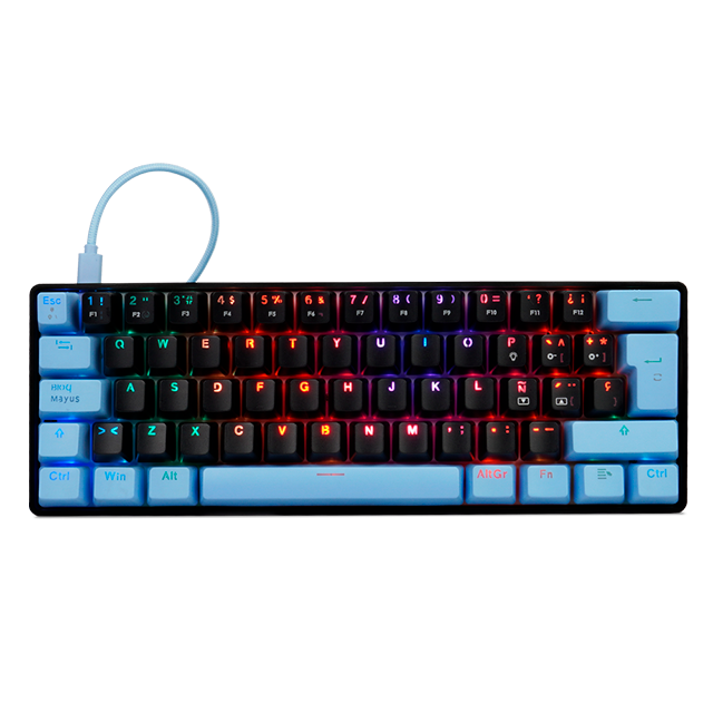 Teclado Gamer Game Factor KBG560 - Mecánico - Switch Gateron Azul - Estructura Metálica - 60% - Alámbrico - Español - Negro - RGB - KBG560-BL