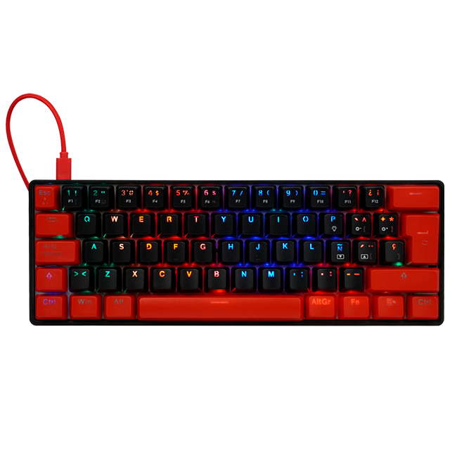 Teclado Gamer Game Factor KBG560 - Mecánico - Switch Gateron Rojo - Estructura Metálica - 60% - Alámbrico - Español - Negro - RGB