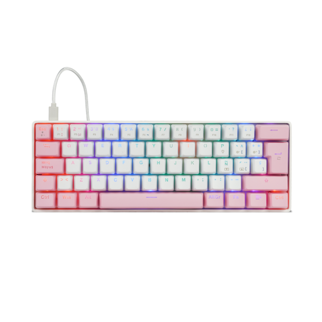 Teclado Alámbrico Mecánico GameFactor KBG560 | 60% / 61 Teclas | Switch Gateron Rojo | Incluye Keycaps extras Intercambiables | Español | Color Blanco | KBG560-WH-RD