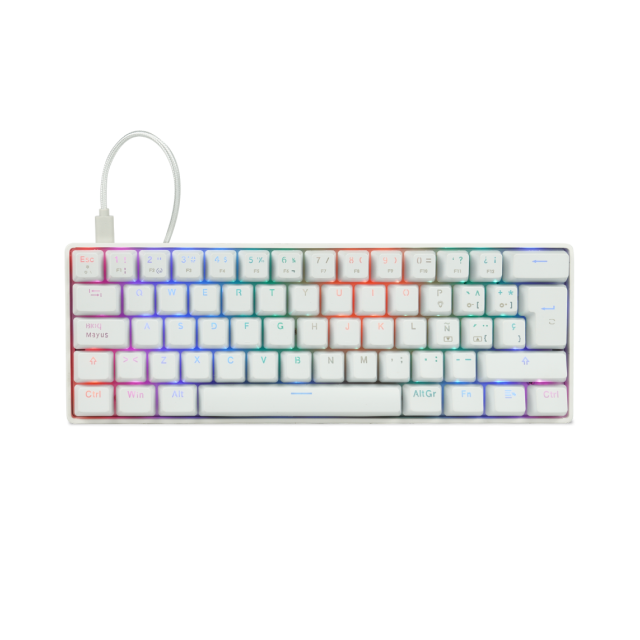 Teclado Alámbrico Mecánico GameFactor KBG560 | 60% / 61 Teclas | Switch Gateron Rojo | Incluye Keycaps extras Intercambiables | Español | Color Blanco | KBG560-WH-RD