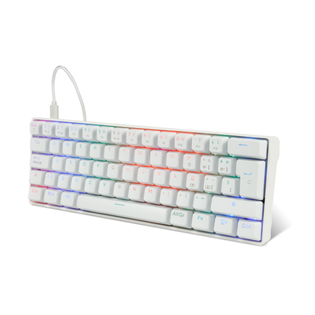 Teclado Alámbrico Mecánico GameFactor KBG560 | 60% / 61 Teclas | Switch Gateron Rojo | Incluye Keycaps extras Intercambiables | Español | Color Blanco | KBG560-WH-RD