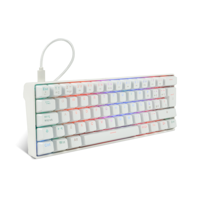 Teclado Alámbrico Mecánico GameFactor KBG560 | 60% / 61 Teclas | Switch Gateron Rojo | Incluye Keycaps extras Intercambiables | Español | Color Blanco | KBG560-WH-RD