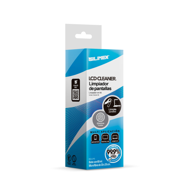 Kit Limpiador de Pantallas Silimex LCD Cleaner | 60 ml | Antibacteriano | Incluye Microfibra | Kit LCD Cleaner 60 ml