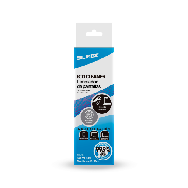 Kit Limpiador de Pantallas Silimex LCD Cleaner | 60 ml | Antibacteriano | Incluye Microfibra | Kit LCD Cleaner 60 ml