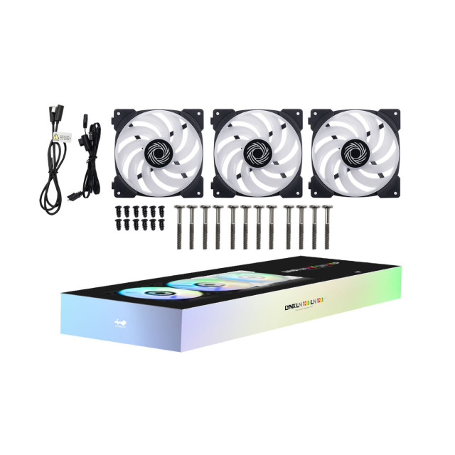 Kit de 3 Ventiladores InWin LYNX LN120 | 120mm x 3 | PWM 900 - 2200 RPM | RGB | 17.2 - 25.5 dB(A) | Color Negro | LN120