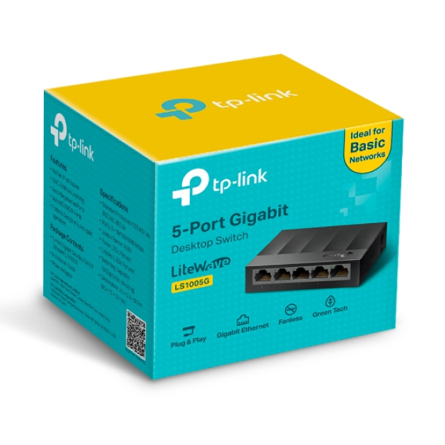 Switch Gigabit Ethernet TP-Link LS1005G | 5 Puertos a 10 / 100 / 1000 Mbps | Capacidad de Switcheo de 10 Gbit/s | No Administrable | Tecnología de Eficiencia Energética | LS1005G