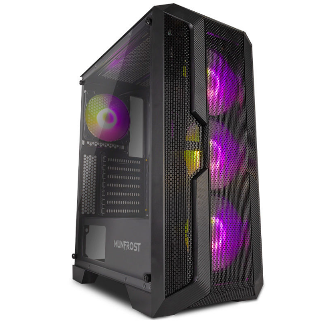 Gabinete Munfrost Luft Negro Mesh | ATX | 4 ventiladores | Controlador ARGB | Cristal templado | MFGLUF1B